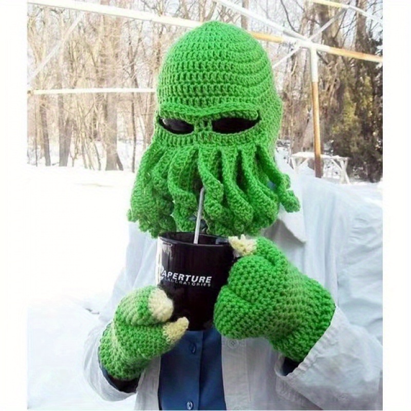 

Funky Cotton Knitted Octopus Beanie - Novelty Squid Winter Hat With Beard For Skiing And Costume Parties