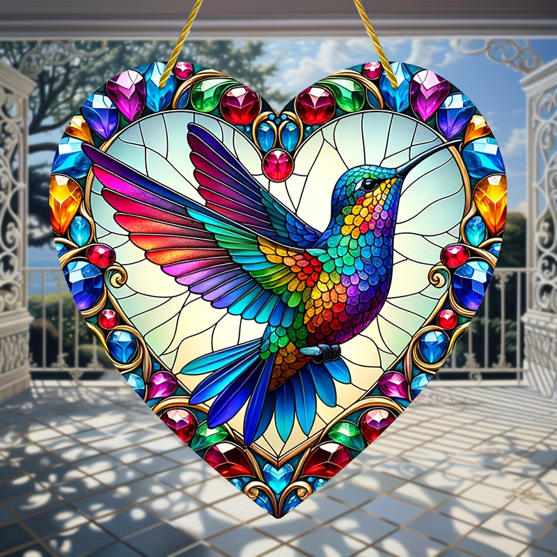 

Hummingbird Heart-shaped Suncatcher - Translucent Acrylic Wall Art - Stained Window Hanging Decor, Perfect For Bedroom & Living Room - Indoor & Outdoor Universal