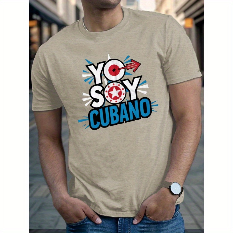 

Cuban Pride Graphic T-shirt For Men - 100% Polyester Knit Fabric, Casual Crew Neck Tee With Geometric Cuban Print, Short Sleeve Regular Fit Shirt For Summer