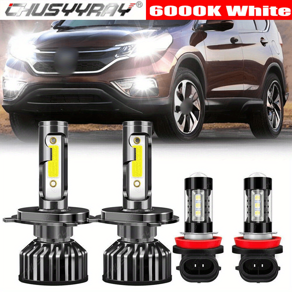 

Led Headlight+fog Light Bulbs Kit H4 H11 Fit For Honda Crv 2008-2013 80w 28000lm 6000k Cool White, Pack Of 4