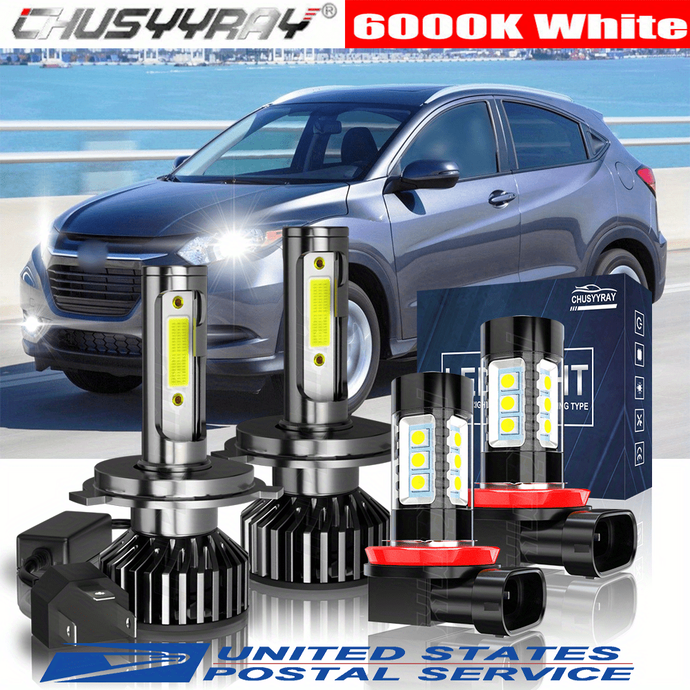 

Led Headlight+fog Light Bulbs Kit H4 H11 Fit For Honda Hr-v 70w 27000lm 6000k Cool White, Pack Of 4