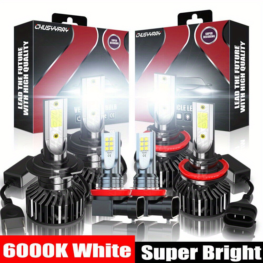 

Led Headlight+fog Light Bulbs Kit H7+h11+h11 Fusion 2006-2016 55w 24000lm 6000k Cool White, Pack Of 6