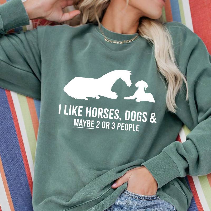 

Ilike Horses Letter Print Round Neck Long Sleeve Hoodie