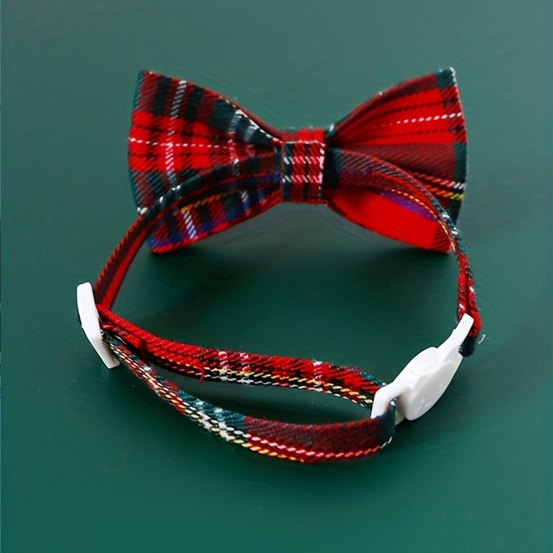 

1pc Adjustable Pet Bow Tie, Tartan Design, Polyester, Pet Collar Accessory, Collar, Pet Harness, New Year's Pet Jewelry, Small Breed Recommended