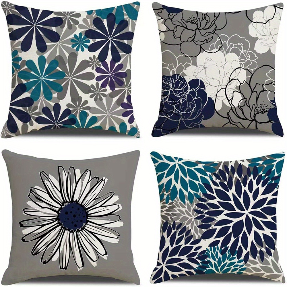 

4-pack Vintage Style Floral Throw Cushion Covers - Woven Polyester, Geometric-patterned Design, Zippered, Machine Washable For Living Room Sofa Decor - Farmhouse Autumn Flower Accent Cases