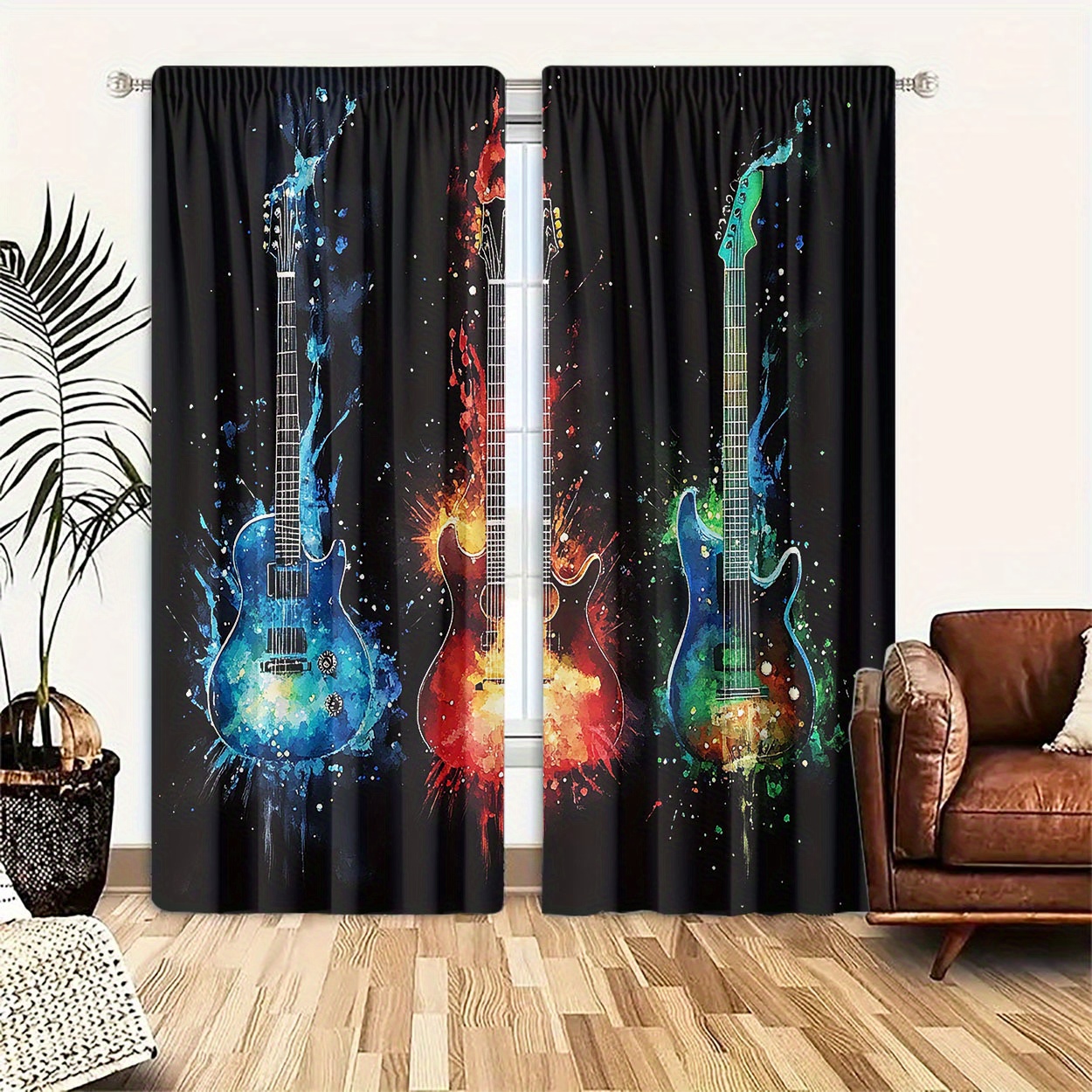 

2pcs Guitar Curtains - Rod For Hanging, For , , Decor - Polyester,