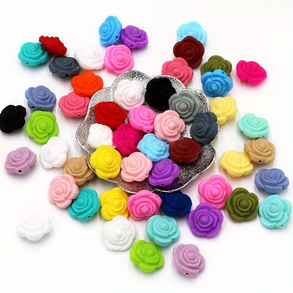 

60pcs 20mm Colorful Rose Flower Silicone Beads For Jewelry Making Diy Handmade Beaded Chain Necklace Craft Supplies Christmas Gift