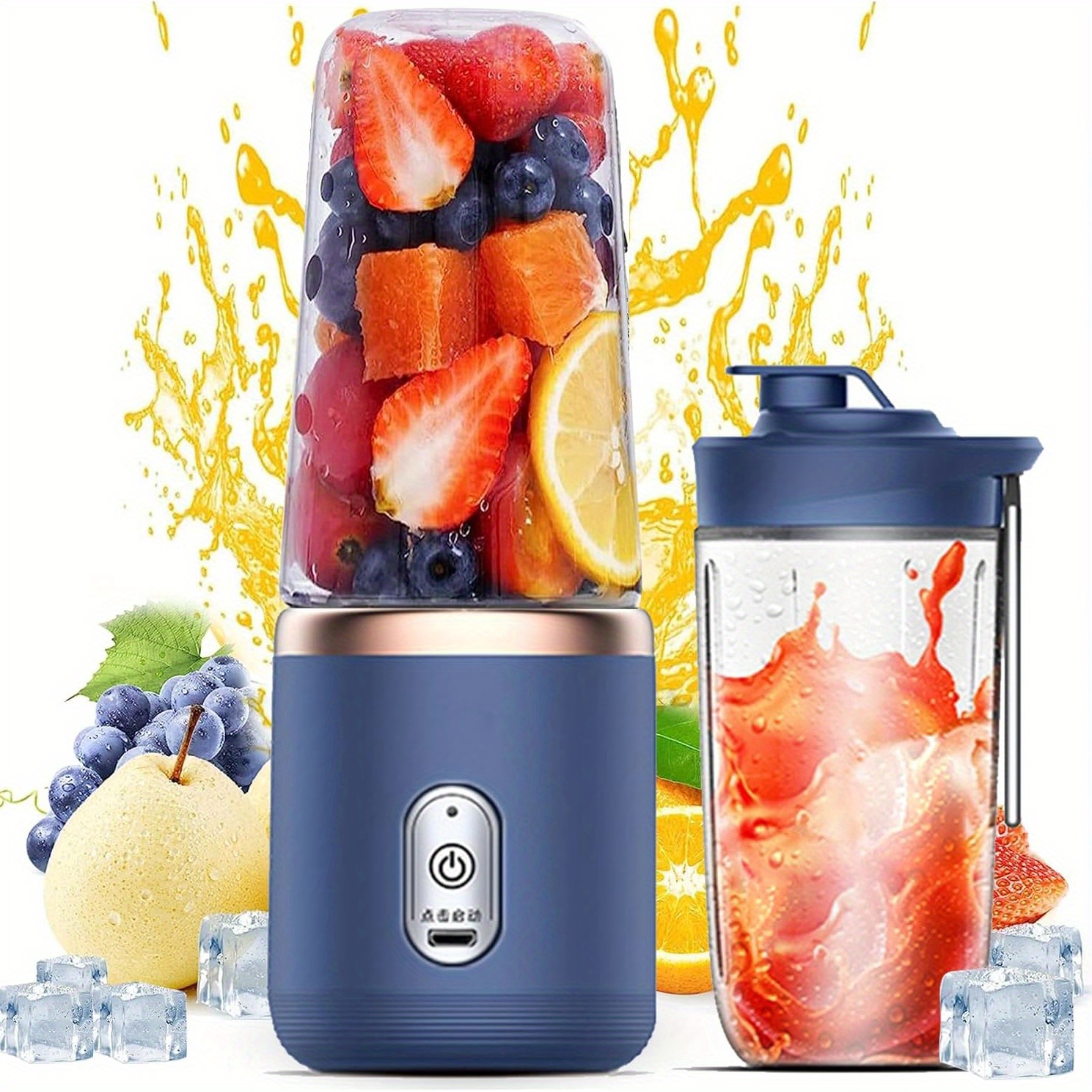 TEMU Portable , For And With Travel Lid, Dual Cup 400ml Usb Rechargeable Mini , Fruit Juicer Cup With , Portable Smoothie For Kitchen, Home And Travel