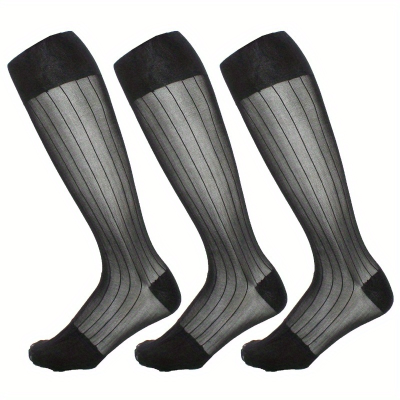 

3 Pairs Of Black Spring And Autumn Men's Long Knee Socks, Men's Socks With Anti-slip Socks