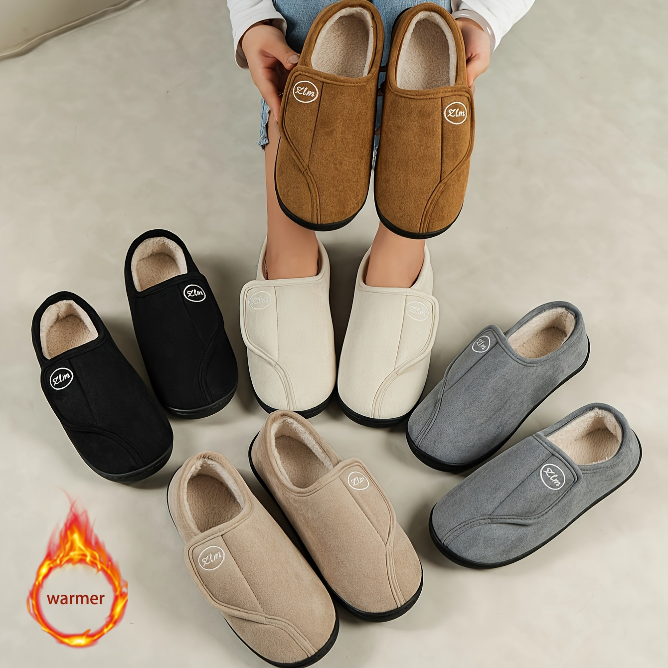 

Comfortable Adjustable Home Shoes For Men - , Solid Color, Plus Fleece House Shoes With Tpr Sole, Cozy Warm Indoor Shoes