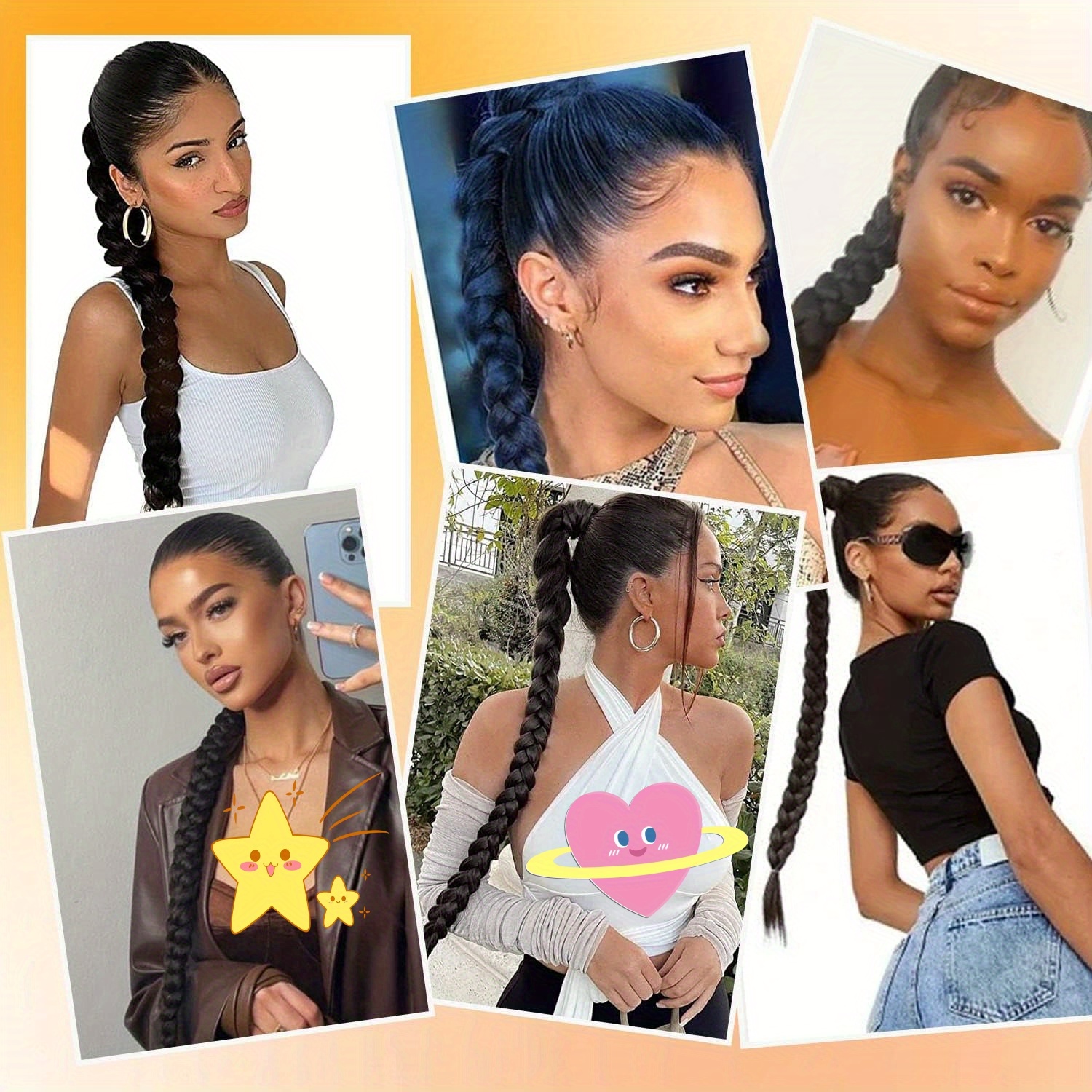 2pcs 30 inch long braided ponytail extension soft natural looking diy wrap around hair piece with hair tie straight synthetic hair for women and girls details 5