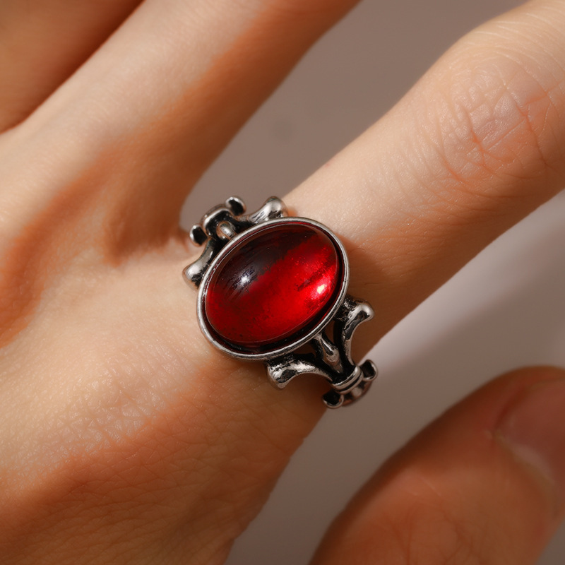 TEMU 1 Bohemian Style Set Red Cubic Synthetic Cubic Zirconiaia Open Adjustable Jewelry Ring