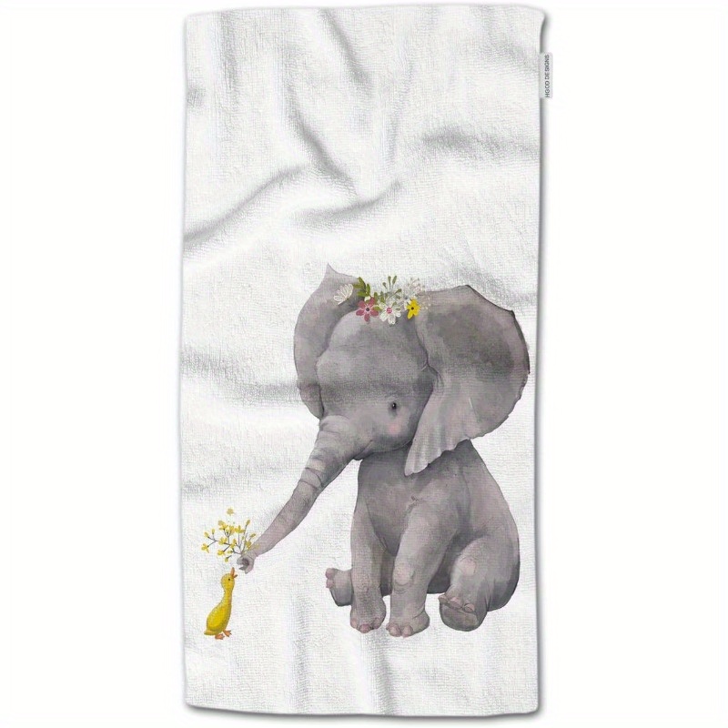 

1 Set 18x26 Inch Polyester Kitchen Towels, Contemporary Style, Towels With Cute Elephant And Wreath Design, Machine Washable, Rectangular Dish Towels For Home, Kitchen, Spa