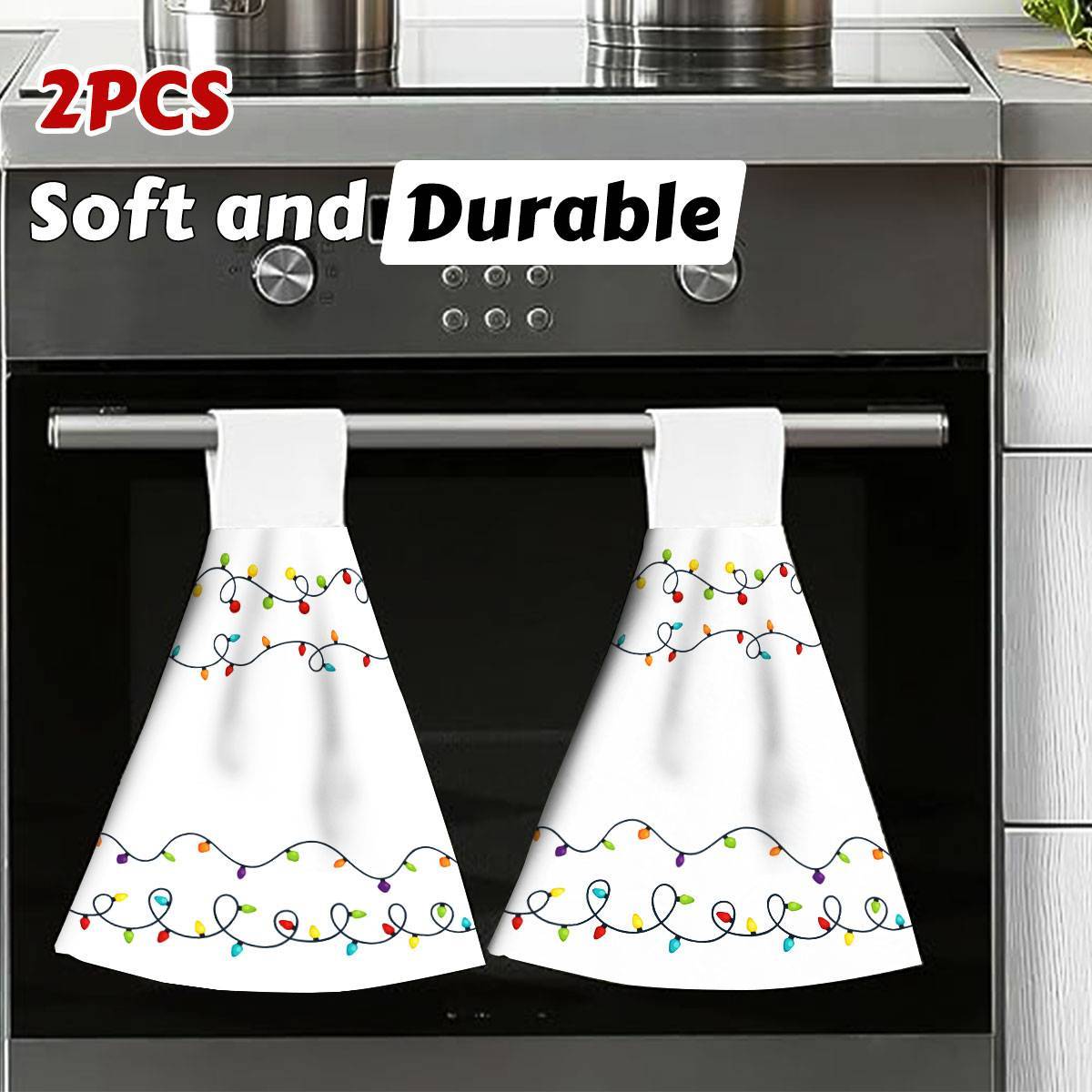 

2pcs Merry Christmas & Happy New Year Kitchen Towel Set - Lightweight, Polyester, Modern Cartoon Design For Home Decor