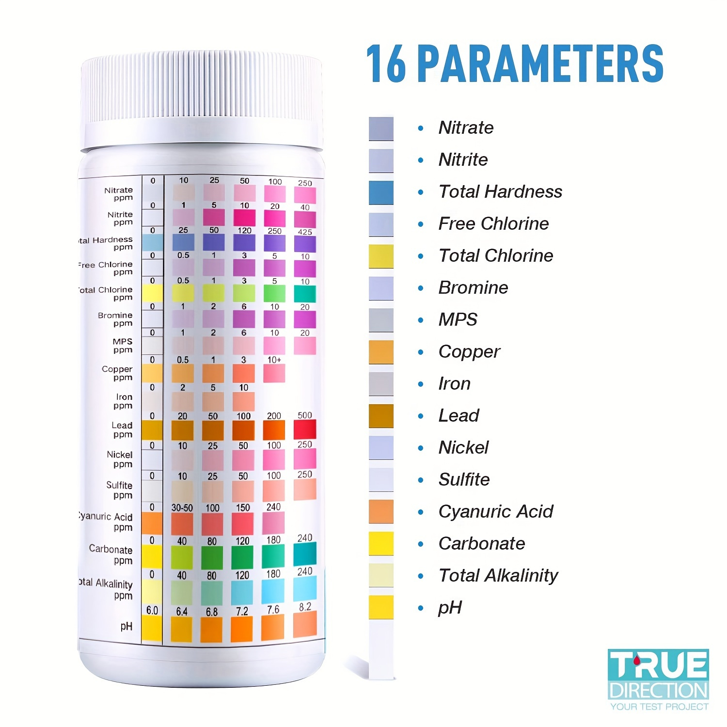 

- Drinking And Test Kit Accompanied By Test Strips, Of Detecting The Ph , Hardness, Chlorine, , Iron, Copper, Nitrate, And Nitrite, Comprehensively Guaranteeing The Of