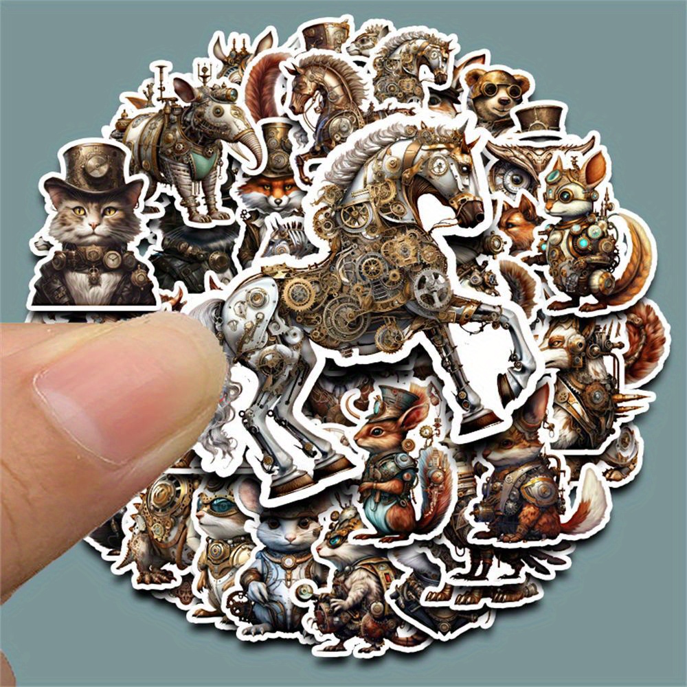 

46pcs Steampunk Animal Sticker Set - Retro Creative Washi Decals For Diy Scrapbooking, Laptops & Crafts