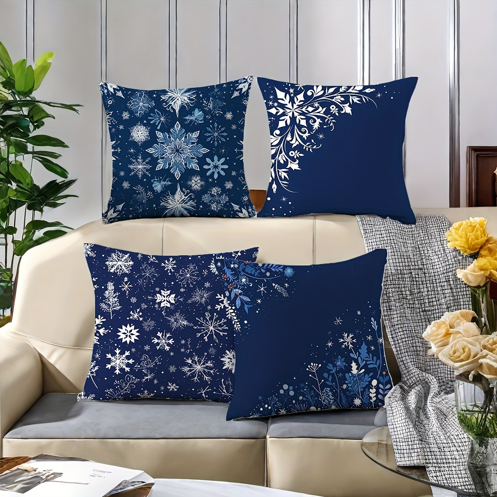 

4pcs Snowflake Christmas Throw Pillow Covers - Contemporary Style, Zip Closure, Machine Washable Polyester Cushion Cases For Home Decor, 18x18 Inches