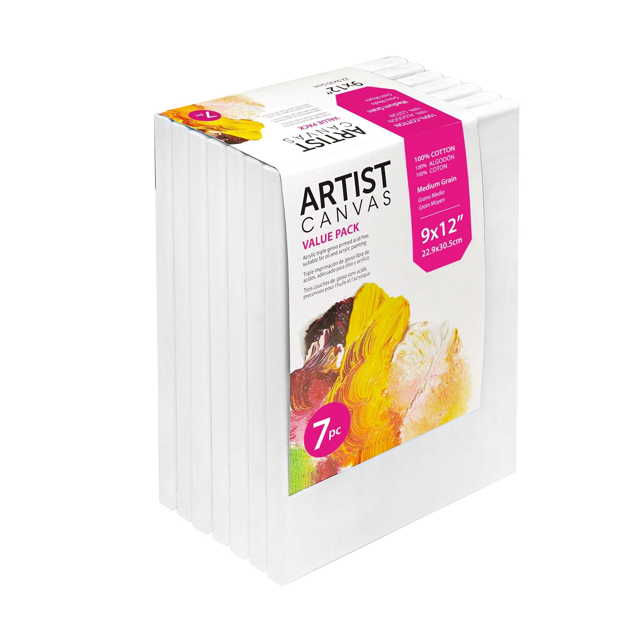 

Studio Stretched Canvas, 100% Cotton Acid Canvas, 9"x12", 7 Pieces, Academic Canvas, Great For Beginners And Hobbyists Of All Skill Levels.