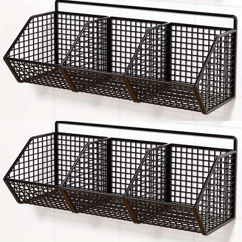 TEMU Wall-mounted Metal Food Organizer With 3 Compartments, Designed For Storing Onions And Ginger. This Single-tier Spice Box Rack Is Perfect For Household Use, Featuring A Non-marking Adhesive For .