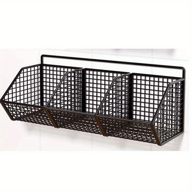 TEMU Modern Wall Mounted Kitchen Storage Basket - Durable Wire Organizer For Storing Spices, Garlic, Onions And Vegetables -