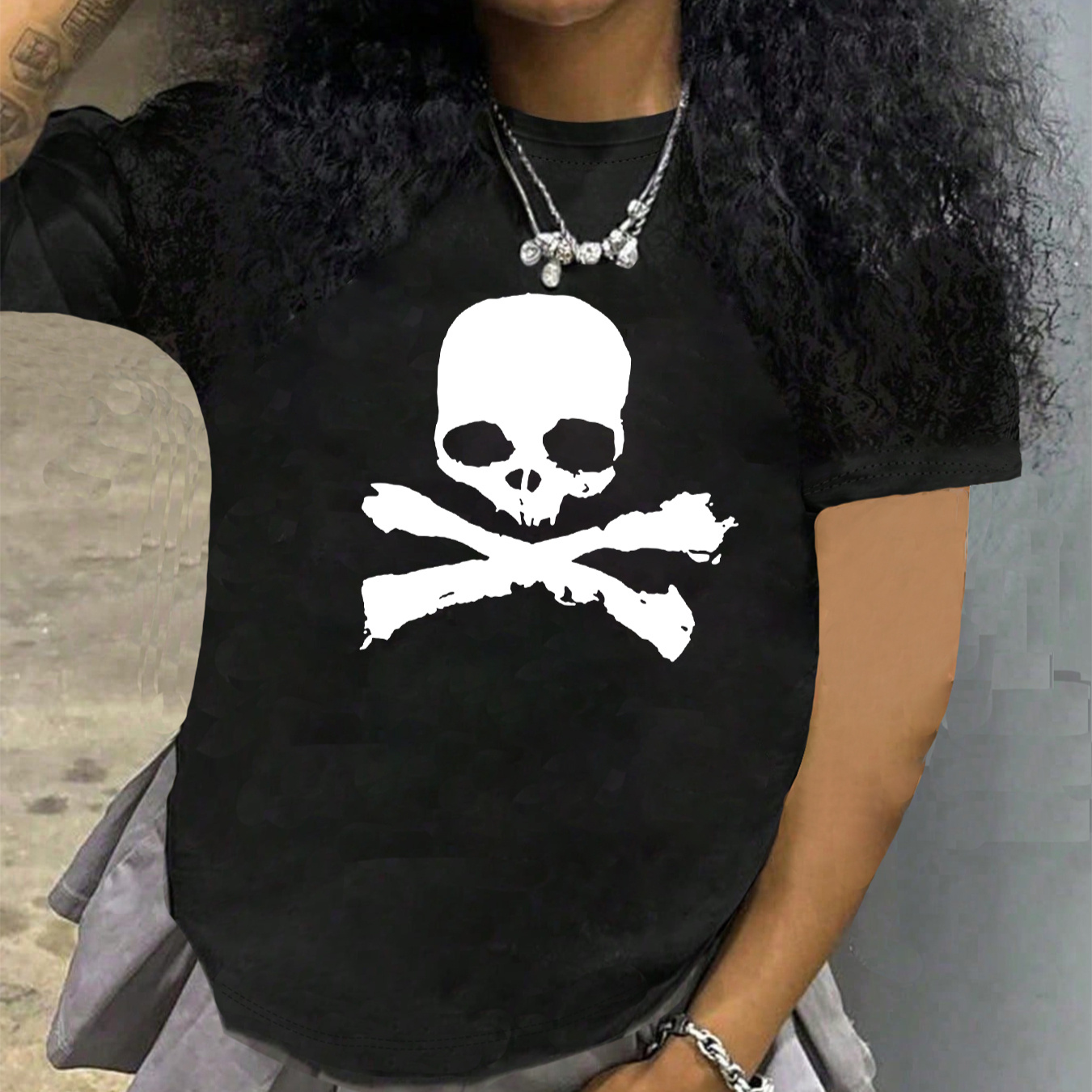 

Women's Skull Graphic Tee - Top, Polyester , For & Summer