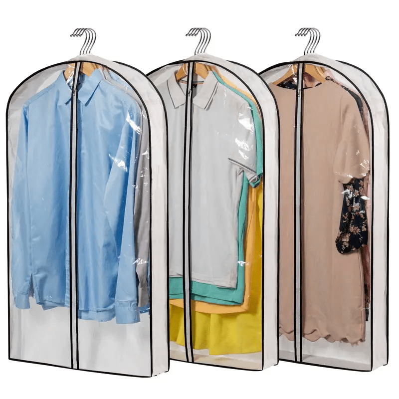 

3 Pcs Clear Garment Bag With 10" Gusseted For Storage For Suite, Sweaters, Shirts, Long Coat, Gown, Dresses