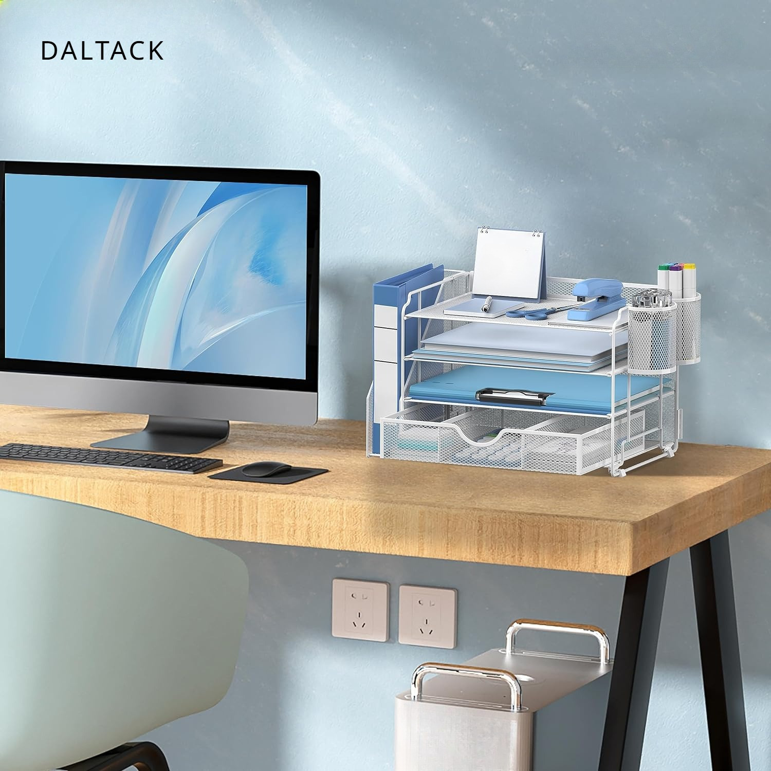 

Daleck Grid Office Desk Storage Box, 4 Trays Letter Tray Paper Storage Box, With File Rack, Desktop File Storage Box, With 1 Extra Drawer And 2 , With Handle, Suitable For Office