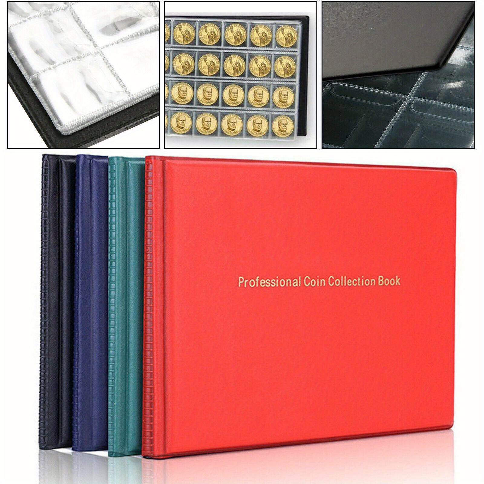 Album De Collection De Pièces Ehuihuan – Lot De 2 – 240 Places – Cuir Synthétique Rouge Et Noir – Idéal Pour Pièces, Médailles, Timbres - 6