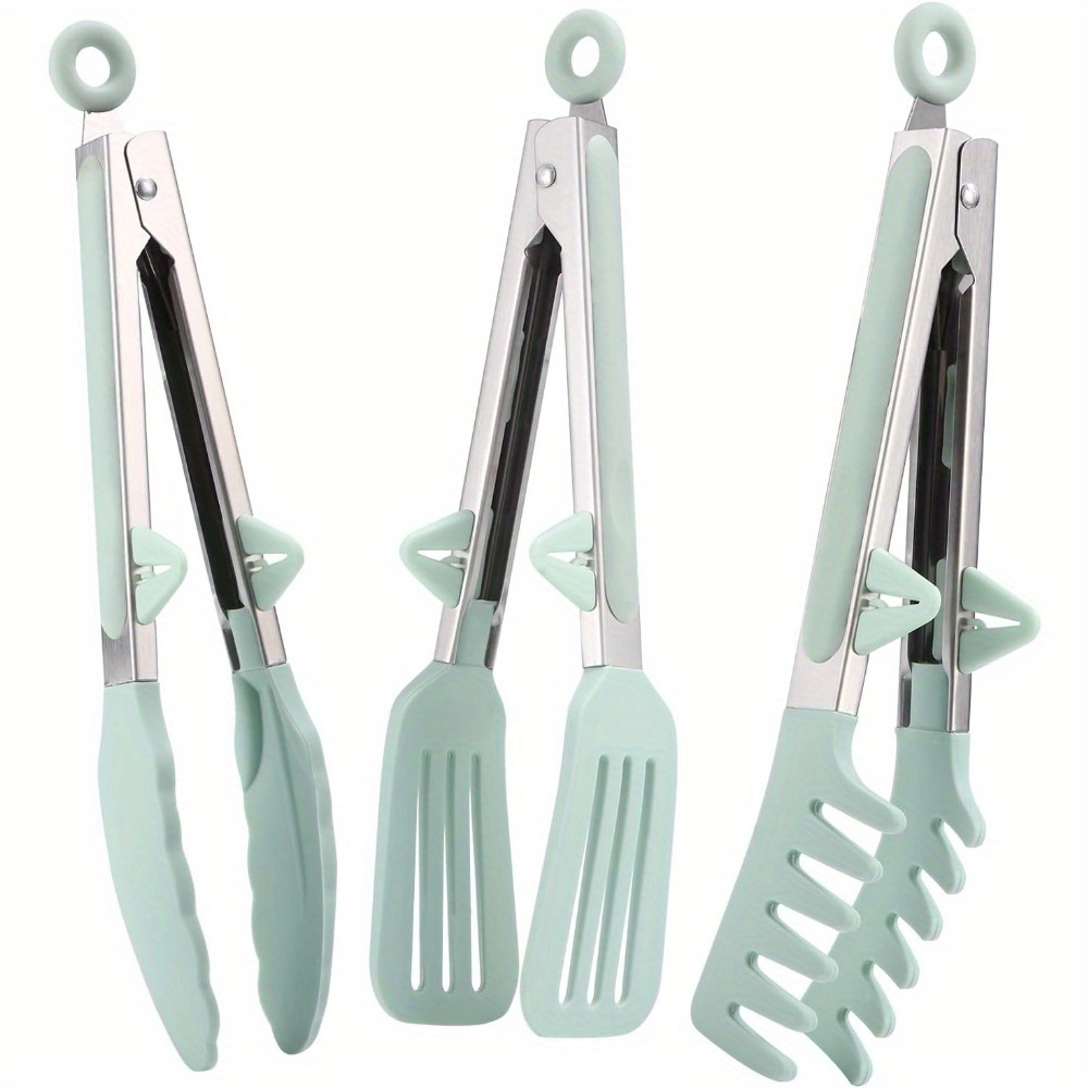 

3-piece Silicone Tipped Stainless Steel Kitchen Tongs Set - Heat Resistant, Locking Design - For Bbq, Grilling, Salad, Cooking & Serving