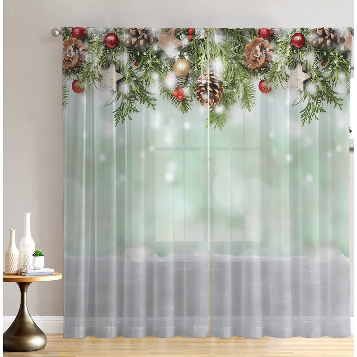 

2pcs Set Sheer Curtains - Rod For Hanging, For , , , Dining, , , Bedroom Decor