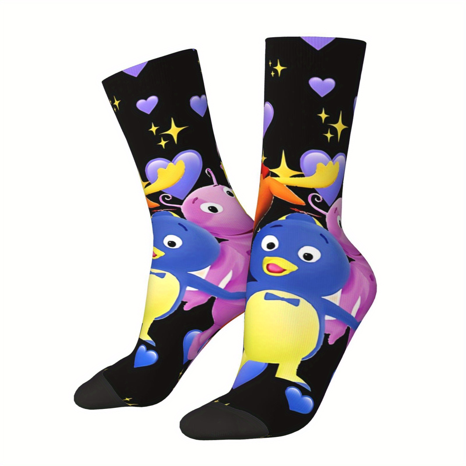 

Cartoon Character Knit Fabric Crew Socks - 1 Pair Unisex Polyester Spandex Blend, Fit, Hip Hop Novelty For Men And Women