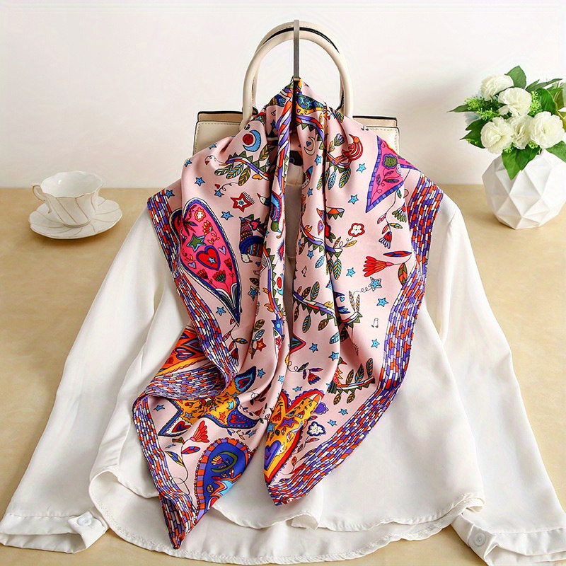 

Elegant Polyester Fashion Scarf For Women, Decorative Printed Shawl, Breathable Neck Wrap, Multifunctional Headscarf, Elegant Accessory For Weekend Casual - No Feathers, Hand Wash - Gift For Ladies