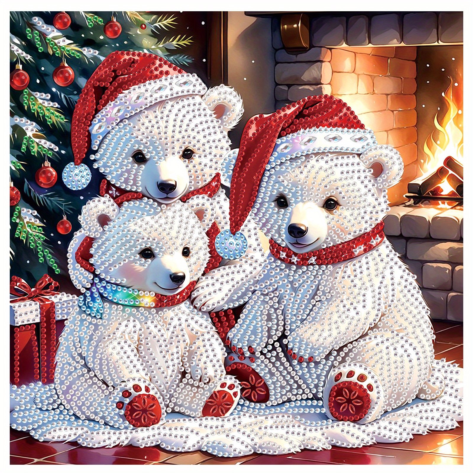 

5d Christmas Polar Bear Diamond Painting Kit, Themed Diy Art, Drill Special Shaped Crystal Beads, Wall Decor Craft For Home, Office, Living Room - Canvas Material