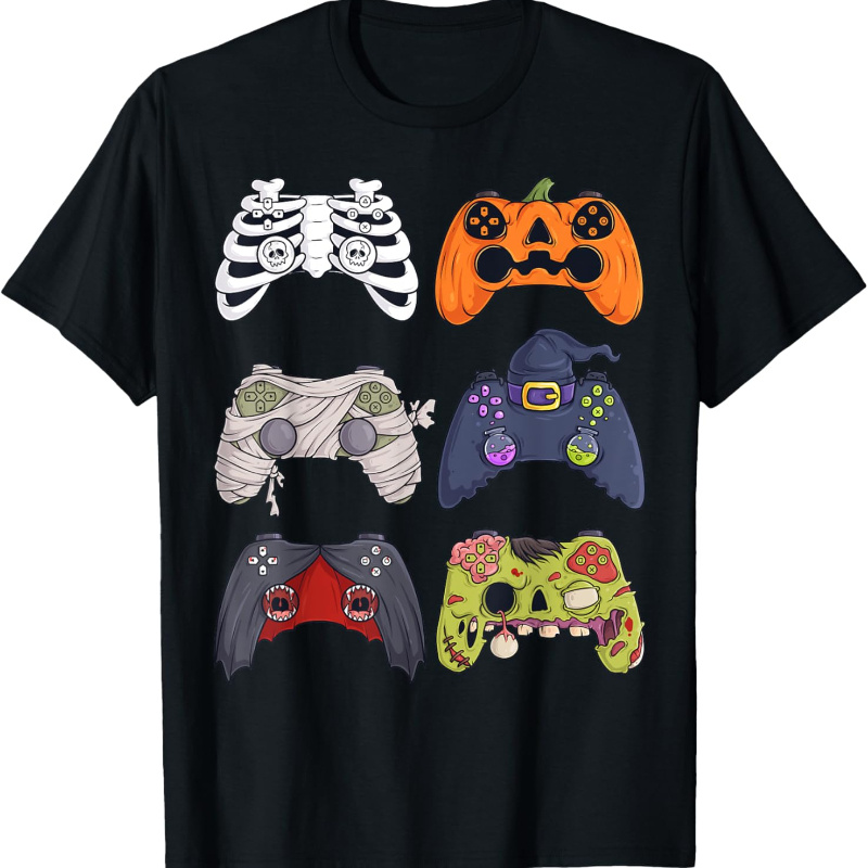 

Halloween Skeleton Zombie Gaming Controllers Boys Kids T-shirt For Kids, Soft Fabric, Breathable, Comfortable Short Sleeve Tees Summer, Toddlers Birthday To Kids Clothes