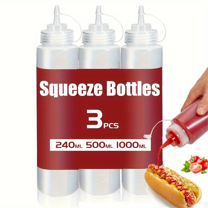 

3-pack Silicone Squeeze Condiment Bottles - Bpa-free, Easy Dispensing For Sauces, Dressings & - Kitchen Essentials For Cooking, Baking, Grilling, And Picnics