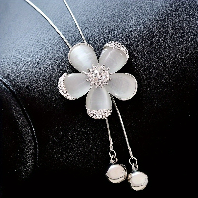 

Unique Flower Shape Opal Lariat Necklace - Y-necklaces With Ball Shape Zinc Alloy Pendant, Long Chain, Personality Jewelry For Fashionable Women, Elegant Party Accessory