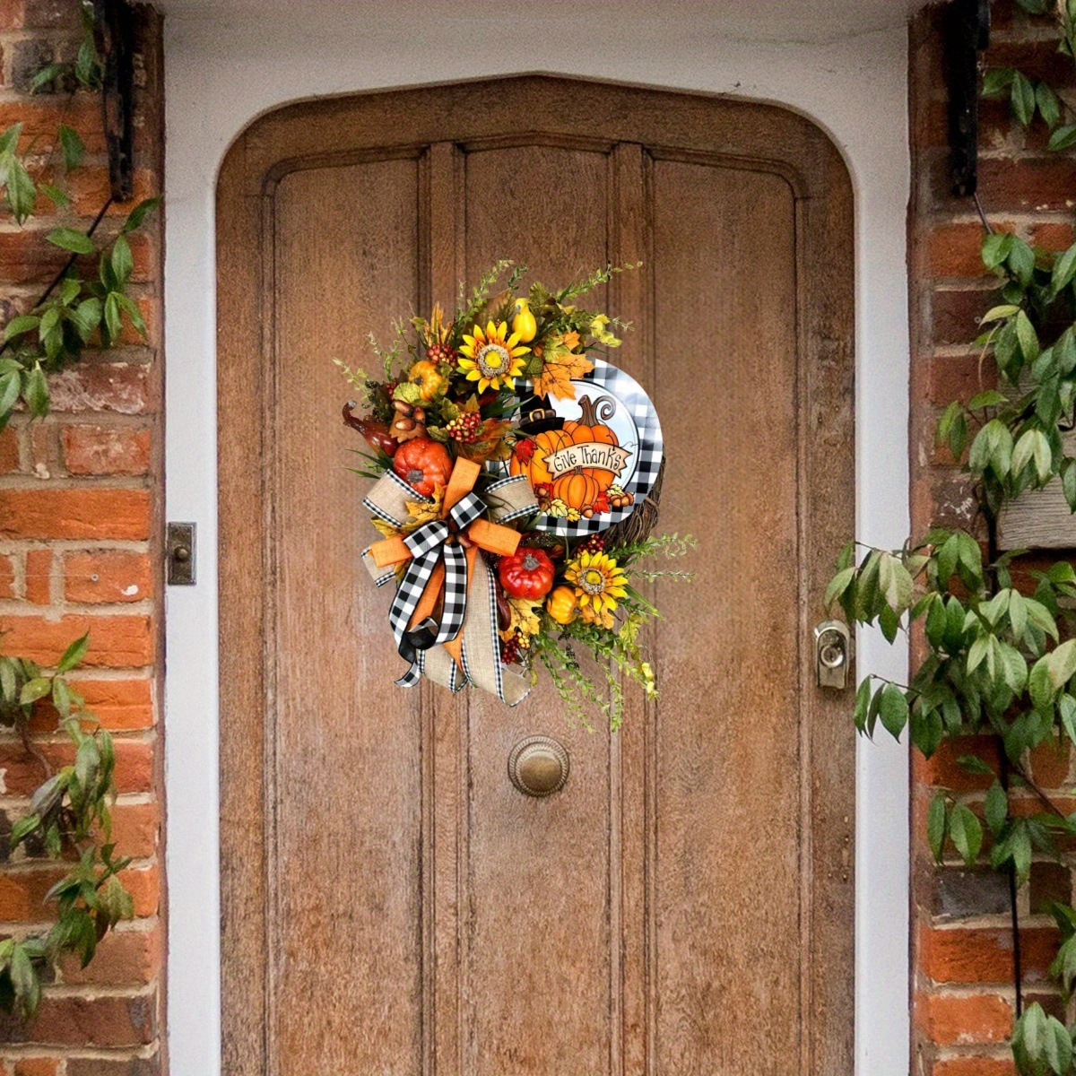 

18 Inch Fall Wreath Decor For Front Door With Sunflowers, Grains, , Berries And Orange , Harvest Door Wreath For Autumn Or Thanksgiving Decoration