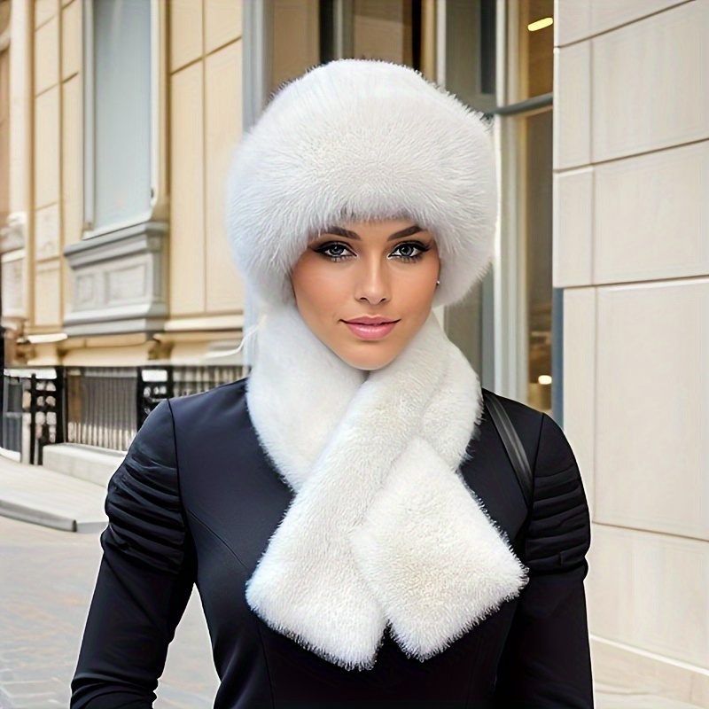 

Elegant Women's 2pcs Fur Hat And Scarf Set - , Warm Polyester Knit Winter Ear Warmer With Toggle Closure, Chic Style, Solid Color, Hand Wash Only - Fall/winter Urban Fashion