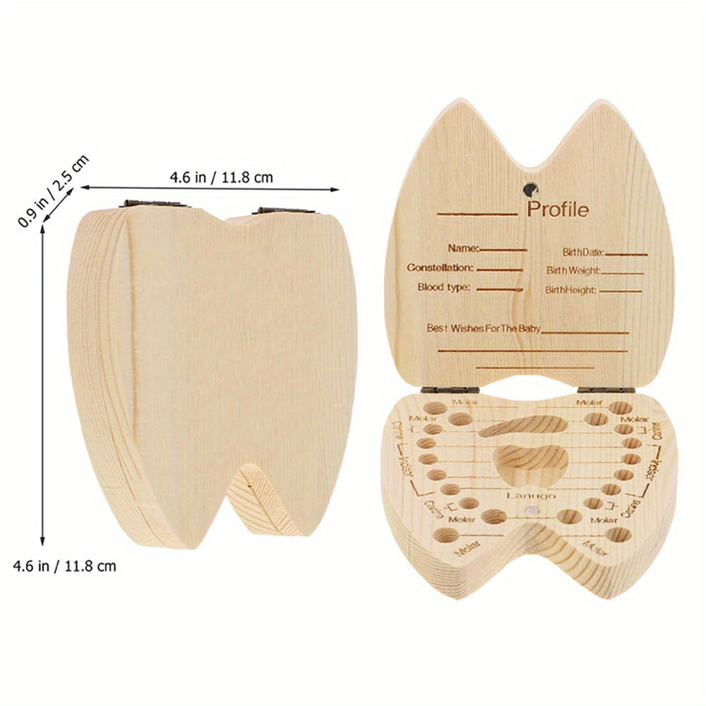 floral letter pattern wooden tooth storage box a   teeth souvenir for boys and girls details 0