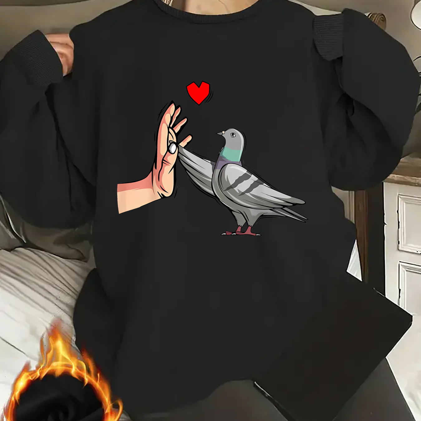 

Sweatshirt Doublé en Imprimé de Pigeon - , Col Rond Décontracté Toutes les