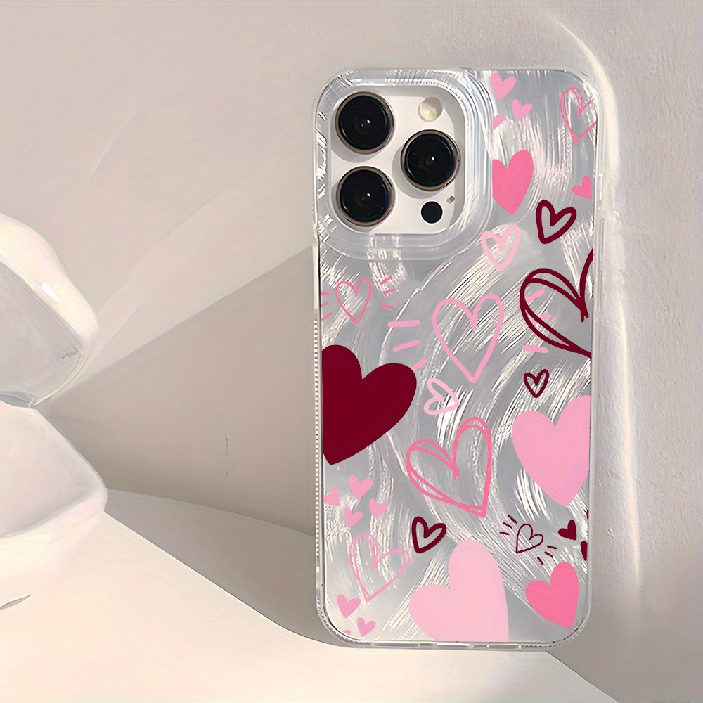 

Cute Love Heart Aesthetic Silvery Phone Case For Iphone 11 15 14 Plus Case Christmas Gifts For Women Teen Girl Gifts Trendy Stuff