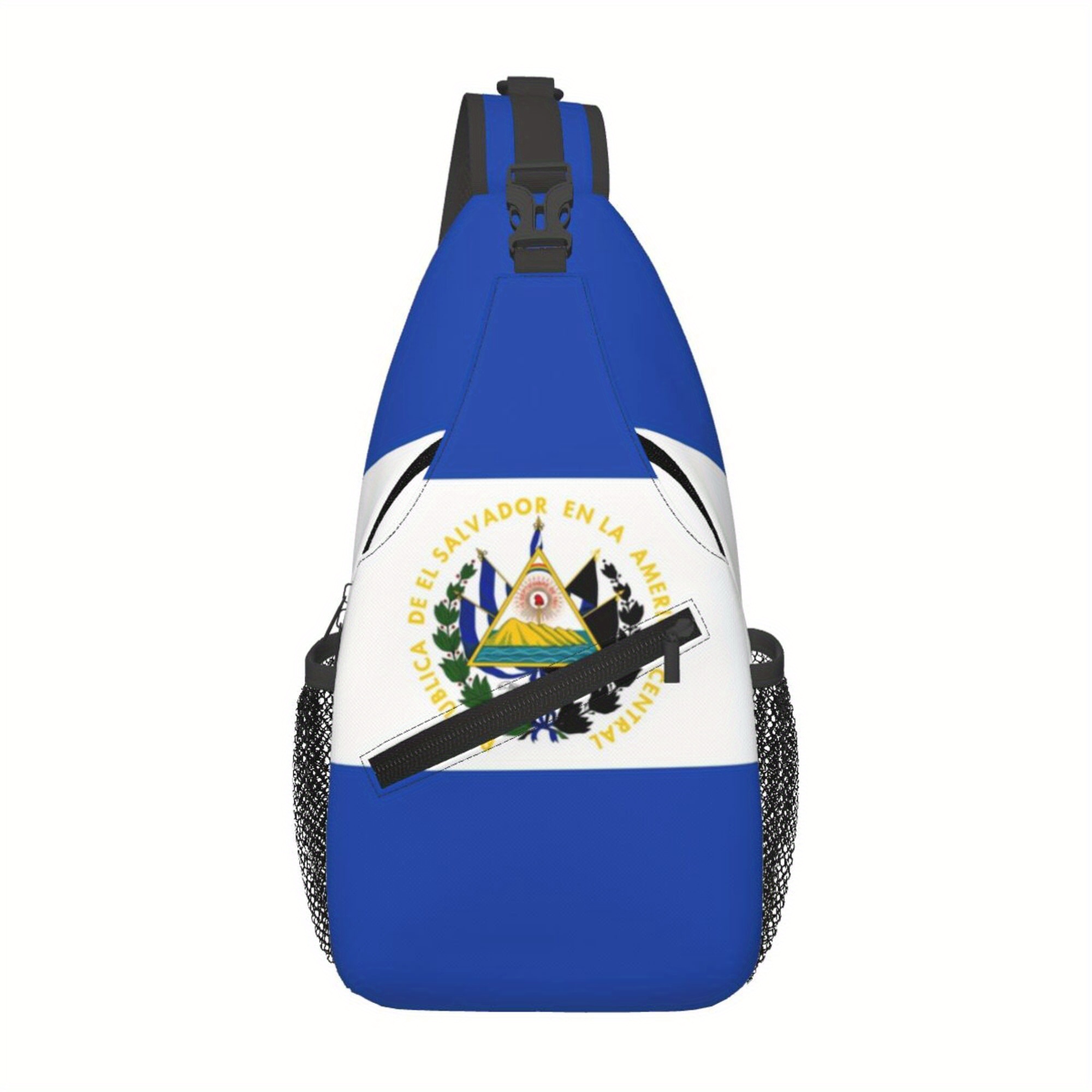 

El Salvador Flag Men's Crossbody Sling Bag - Durable, Fashionable & Versatile With Safety Zipper For Casual Vacations & Outdoor Activities