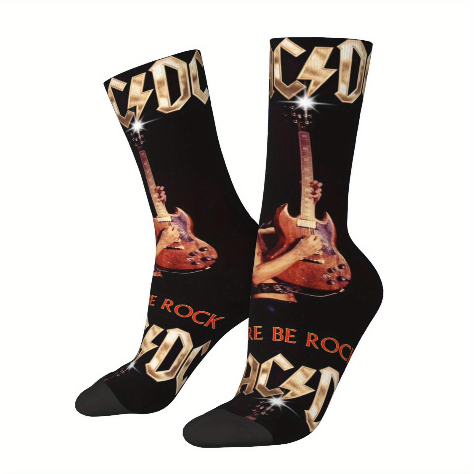 

Guitar Pattern 1 Pair Men's Mid-calf Crew Socks, Breathable Comfy Casual Sports Socks For Basketball Running