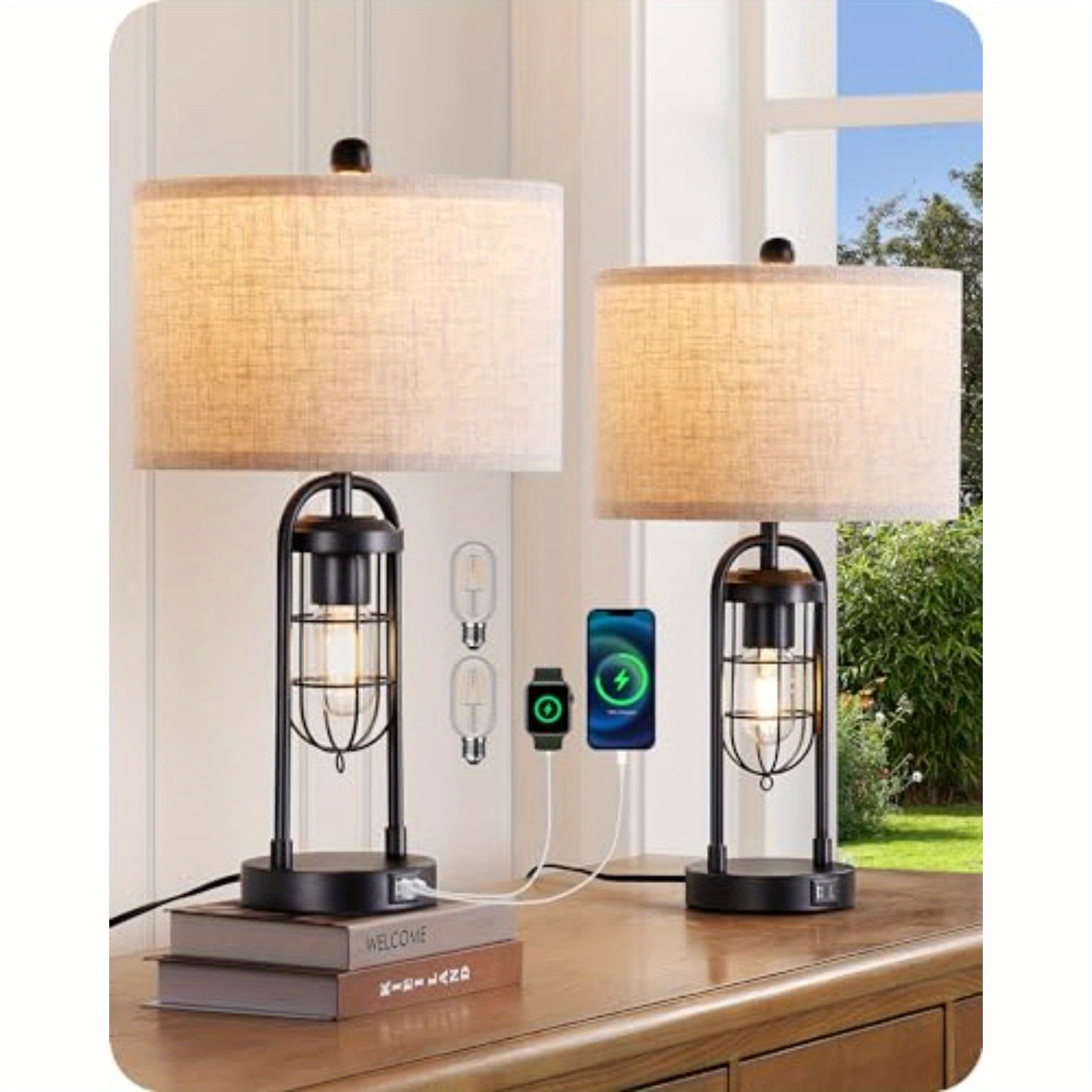 

Edishine 2 Pack Farmhouse Table Lamp With Night Light, 22.84" Bedside Lamps With A+c Usb Ports, 3 Way Dimmable Nightstand Lamp For Living Room, Bedroom, Home (night Light Bulbs Included)