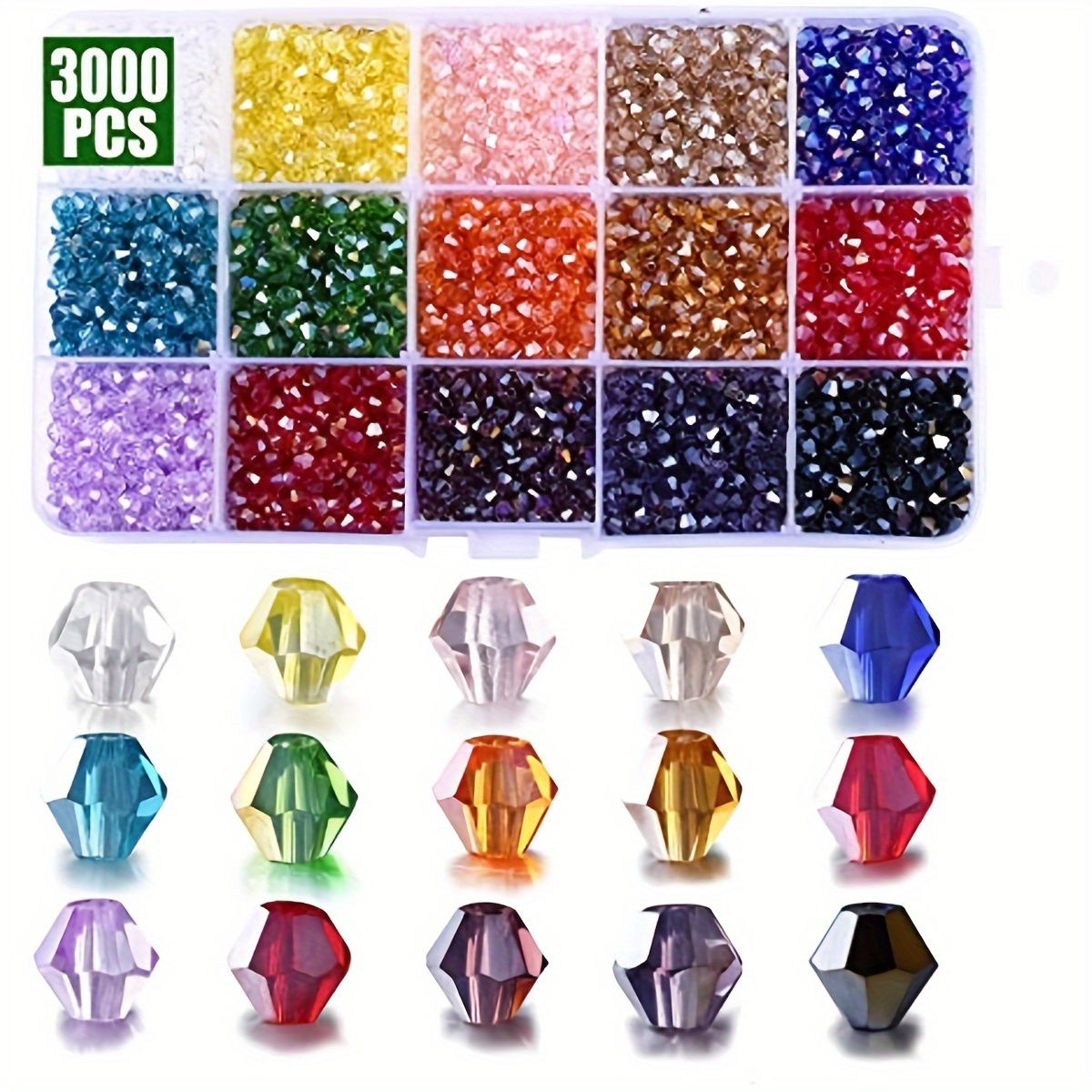 

3000pcs Ab Colorful 4mm Bicone Glass Beads - 15 Vibrant Colors, Ideal For , Bracelets, Necklaces & Crafts