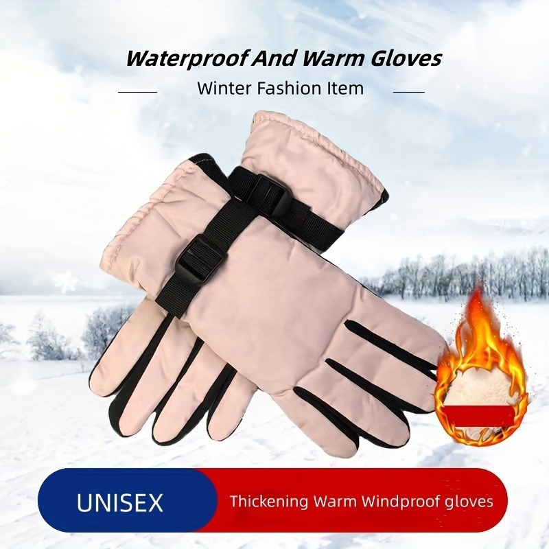 

Pink Insulated Winter Gloves - Waterproof, & Warm With Fleece Lining, Adjustable Strap For Cycling, Skiing, Mountaineering | Polyester, Hand Wash Only