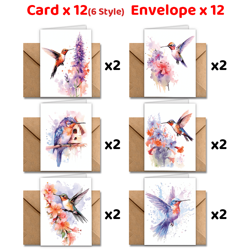 

24-pack Watercolor Hummingbird Greeting Cards With Envelopes - Versatile For Wedding, Christmas, Thanksgiving, Congratulations, Holiday Celebrations, And More - Suitable For Anyone