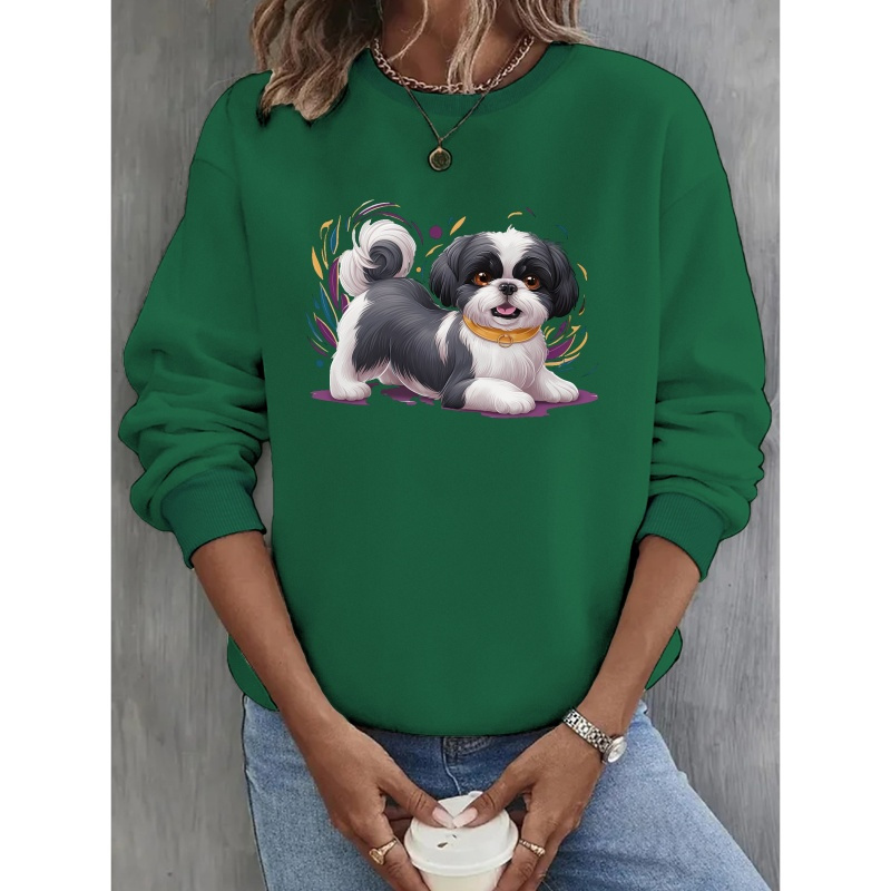 

[top-] Shih Tzu Joy Graphic Sweatshirt For - Pullover, For Fall & , Washable