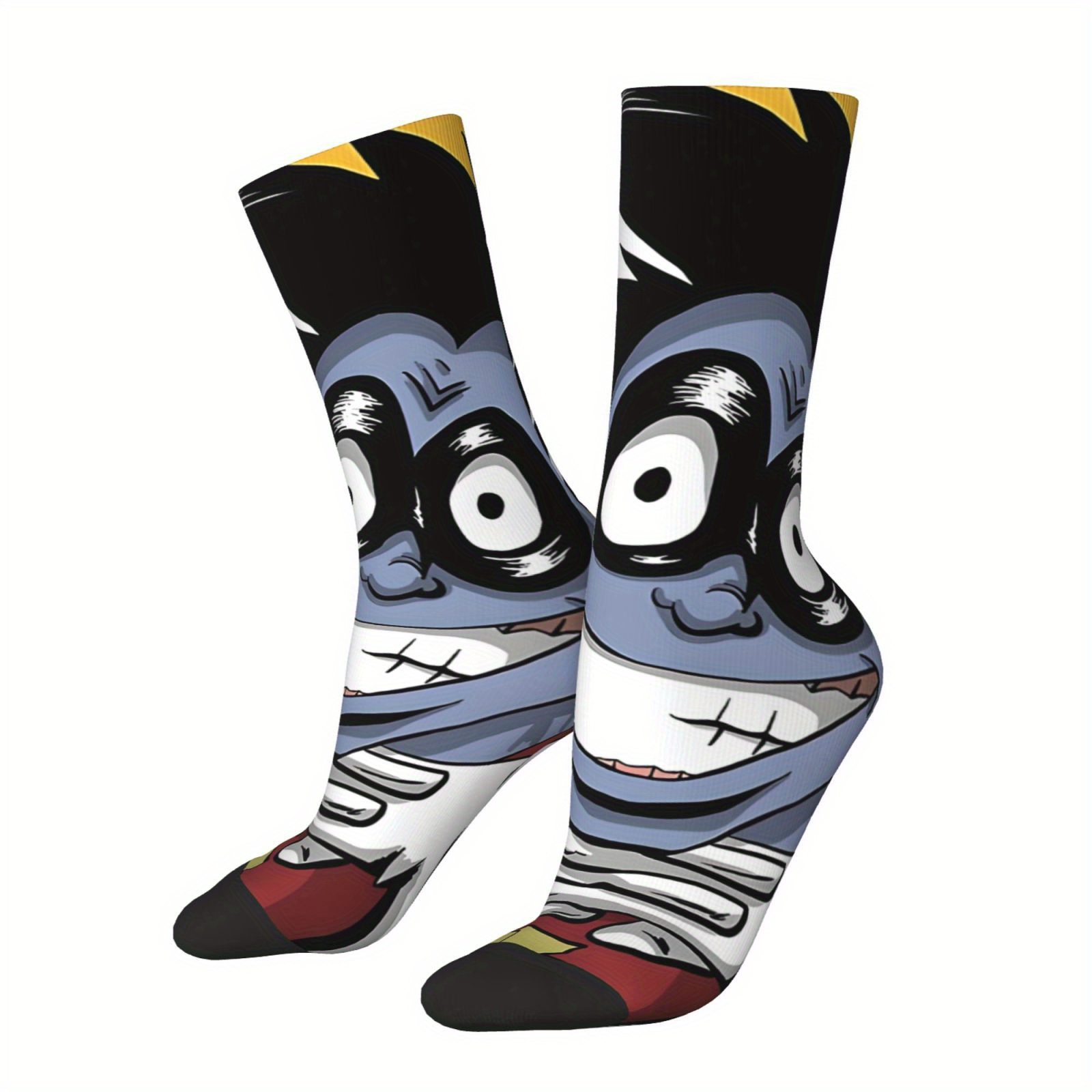 

1 Pair Of Men's Novelty Cartoon Pattern Crew Socks, Breathable Comfy Casual Socks For Men's Outdoor Wearing All Wearing