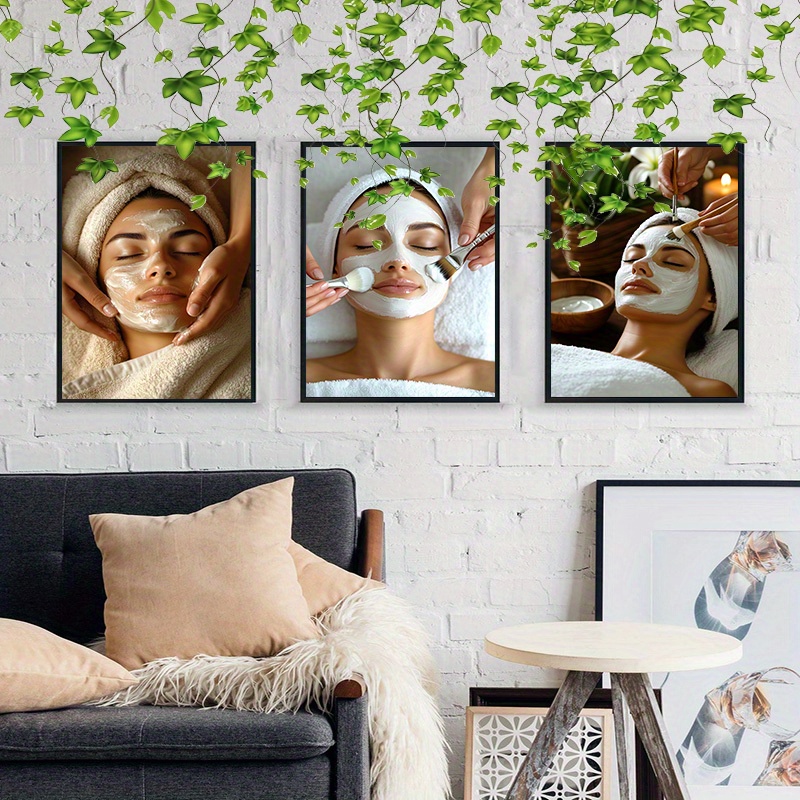 Image of 2d Flat, 2d Flat, Frameless 12 Inches X 18 Inch 3pcs Spa Canvas Wall Facial Massage Picture Poster For Home Office Wall Decor, Halloween Christmas Decor